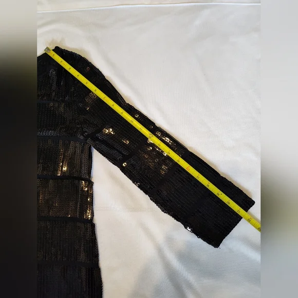 Theory Black Sequin 3/4 Length Long Sleeve Shift Dress Medium Like New - Picture 7 of 10